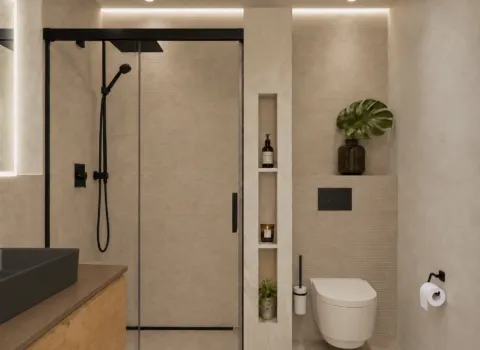Walk‑in‑Dusche mit Glasabtrennung und klarer Linienführung