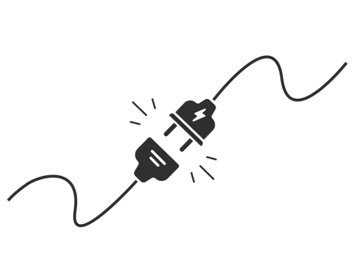 Symbol für eine 404 Seite: Unterbrochene Steckerverbindung. 