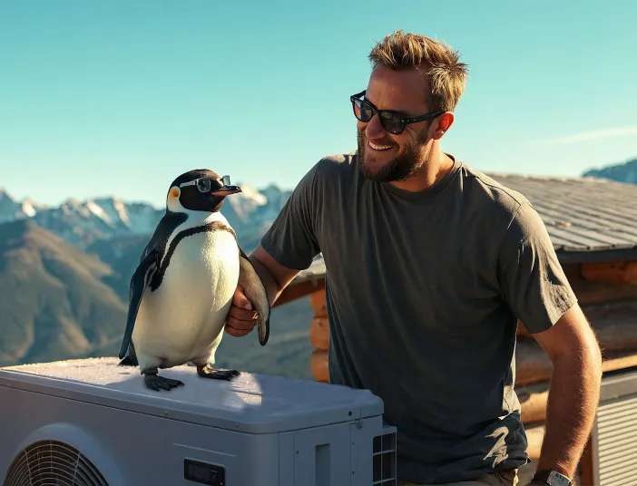 Pinguin auf einem Klimagerät